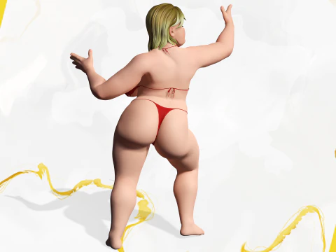 Curvy Swimsuit Female Character Plus-Size Stylized Character 3D Model