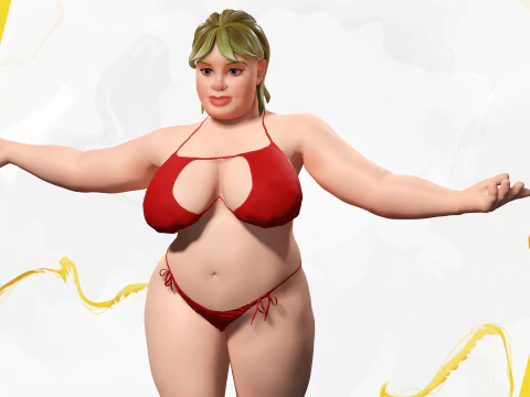 Curvy Swimsuit Female Character Plus-Size Stylized Character 3D Model
