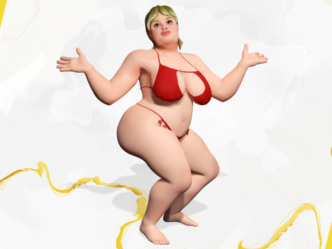 Curvy Swimsuit Female Character Plus-Size Stylized Character 3Dモデル