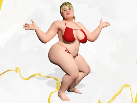 Curvy Swimsuit Female Character Plus-Size Stylized Character 3D Model