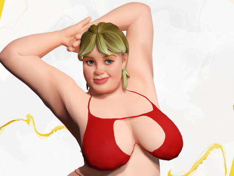 Curvy Swimsuit Female Character Plus-Size Stylized Character 3Dモデル