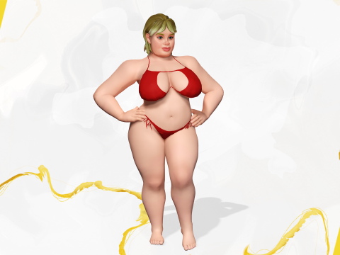 Curvy Swimsuit Female Character Plus-Size Stylized Character 3Dモデル