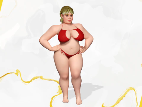 Curvy Swimsuit Female Character Plus-Size Stylized Character 3D Model