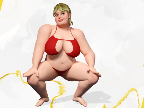 Curvy Swimsuit Female Character Plus-Size Stylized Character 3Dモデル