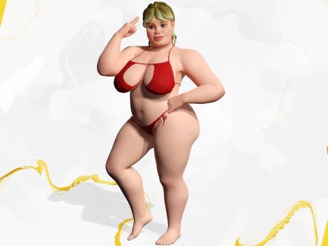 Curvy Swimsuit Female Character Plus-Size Stylized Character 3D Model