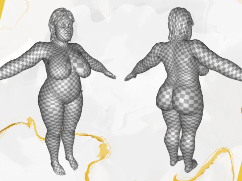 Curvy Swimsuit Female Character Plus-Size Stylized Character 3D Model