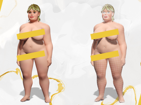 Plus-Size cartoon Student Girl with Uniform 3D Модель