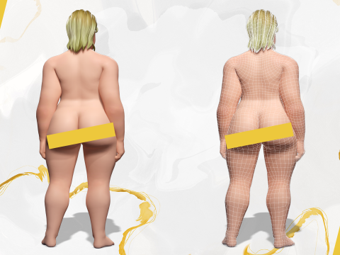 Plus-Size cartoon Student Girl with Uniform 3D Модель