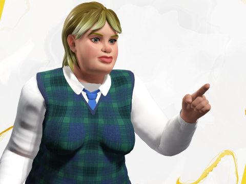 Plus-Size cartoon Student Girl with Uniform 3D Модель