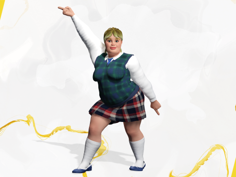 Plus-Size cartoon Student Girl with Uniform 3D Модель