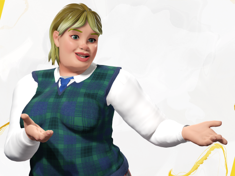 Plus-Size cartoon Student Girl with Uniform 3D Модель