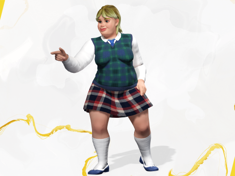 Plus-Size cartoon Student Girl with Uniform 3D Модель