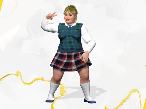 Plus-Size cartoon Student Girl with Uniform 3D Модель