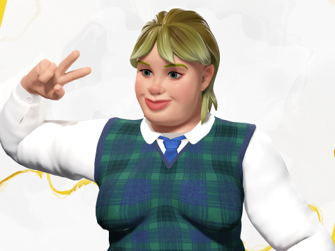 Plus-Size cartoon Student Girl with Uniform 3D Модель