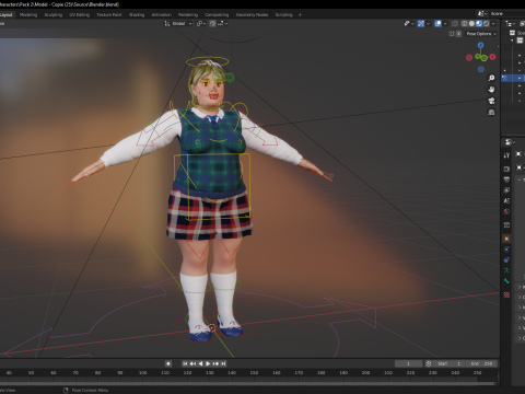 Plus-Size cartoon Student Girl with Uniform 3D Модель