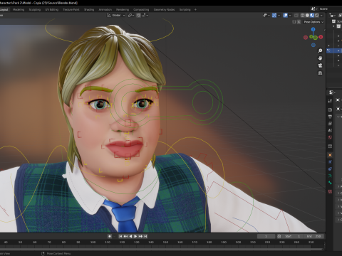Plus-Size cartoon Student Girl with Uniform 3D Модель