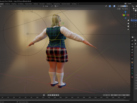 Plus-Size cartoon Student Girl with Uniform 3D Модель