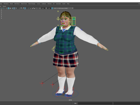 Plus-Size cartoon Student Girl with Uniform 3D Модель
