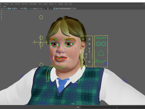 Plus-Size cartoon Student Girl with Uniform 3D Модель