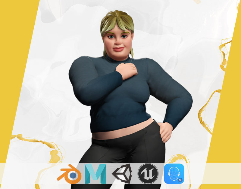 Everyday Outfit Plus-Size Jeans Female Model Stylized Character 3D-Modell .c4d .max .obj .3ds .fbx .stl .blend