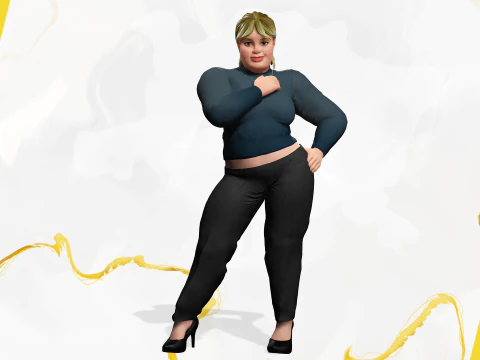 Roupa do dia a dia Jeans Plus Size Modelo Feminino Personagem Estilizada Modelo 3D
