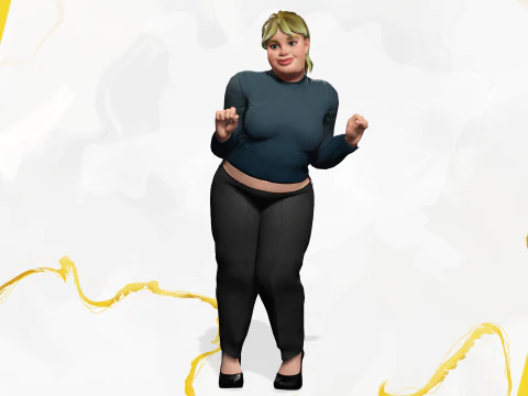 Roupa do dia a dia Jeans Plus Size Modelo Feminino Personagem Estilizada Modelo 3D