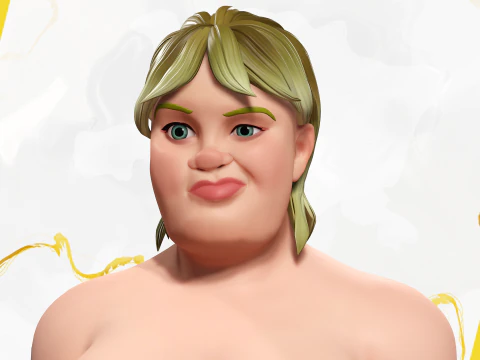 Roupa do dia a dia Jeans Plus Size Modelo Feminino Personagem Estilizada Modelo 3D