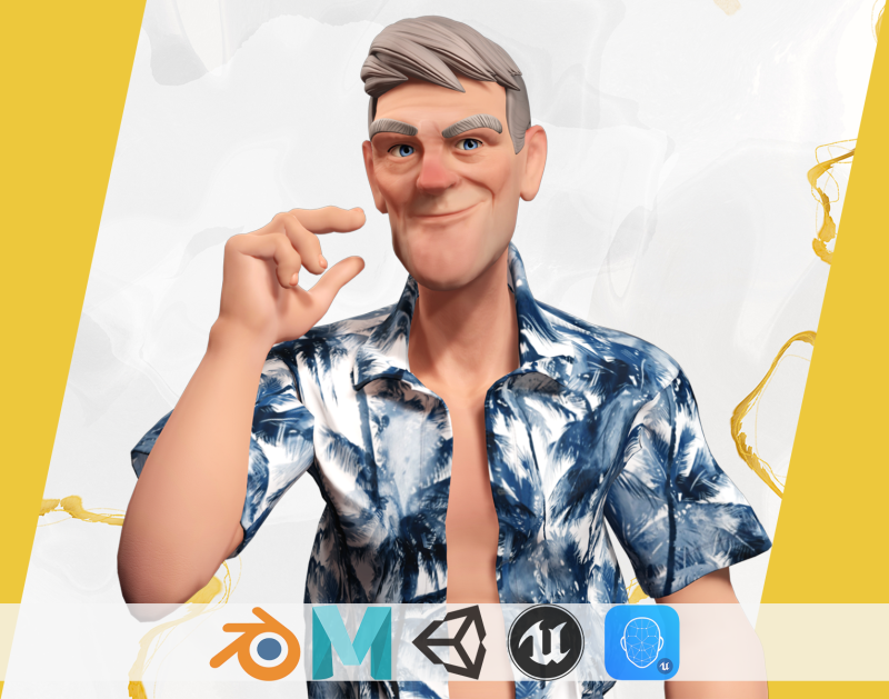 Stylized Tourist Character With Hawaiian Shirt Relaxed Modelo 3D .c4d .max .obj .3ds .fbx .stl .blend