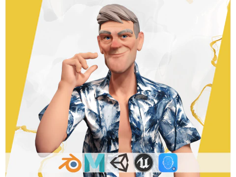 Personagem tur&iacute;stica estilizada com camisa havaiana descontra&iacute;da Modelo 3D