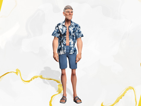 Stylized Tourist Character With Hawaiian Shirt Relaxed Modelo 3D