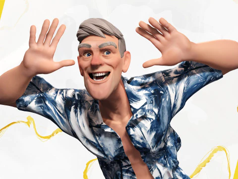 Stylized Tourist Character With Hawaiian Shirt Relaxed 3D Model