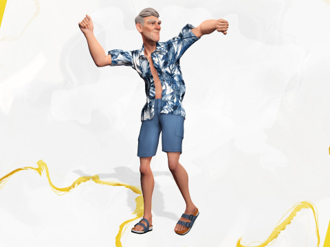 Stylized Tourist Character With Hawaiian Shirt Relaxed Modelo 3D