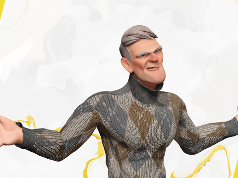 Grumpy elderly man character in winter sweater Artistic Realism 3D 모델
