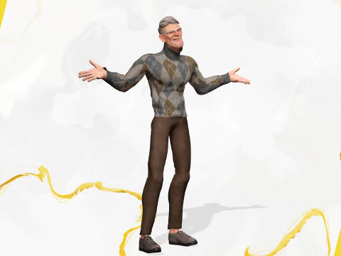 Grumpy elderly man character in winter sweater Artistic Realism 3D Model