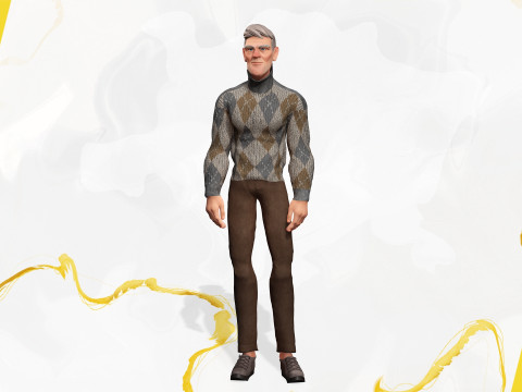 Grumpy elderly man character in winter sweater Artistic Realism 3D 모델