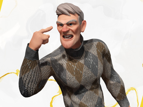 Grumpy elderly man character in winter sweater Artistic Realism 3D 모델
