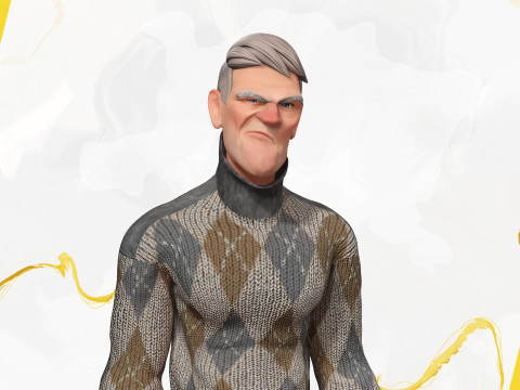 Grumpy elderly man character in winter sweater Artistic Realism 3D 모델