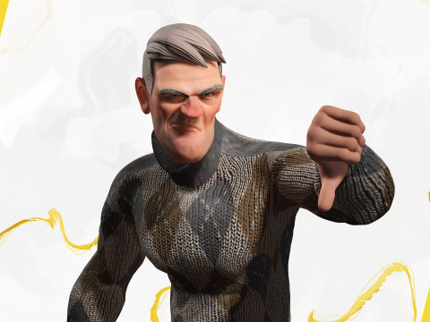 Grumpy elderly man character in winter sweater Artistic Realism 3D 모델