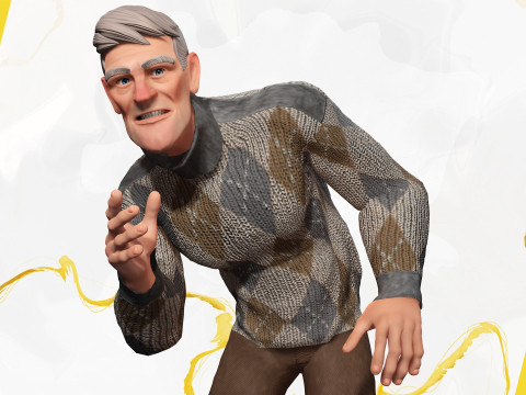 Grumpy elderly man character in winter sweater Artistic Realism 3D 모델