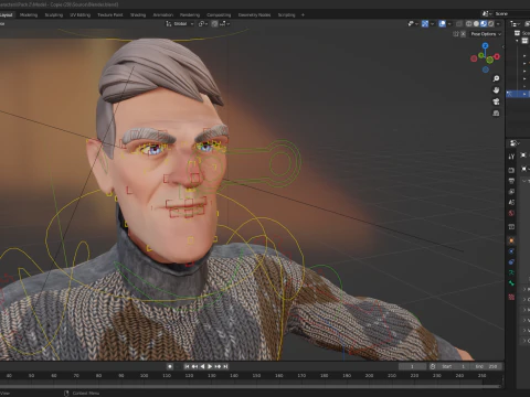 Grumpy elderly man character in winter sweater Artistic Realism 3D Model