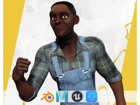 Farmer Cartoon Character in Overalls Artistic Realism 3Dモデル