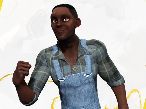 Farmer Cartoon Character in Overalls Artistic Realism 3D 모델