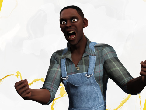 Farmer Cartoon Character in Overalls Artistic Realism 3D 모델