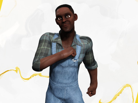 Farmer Cartoon Character in Overalls Artistic Realism 3D 모델