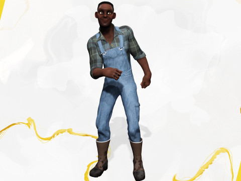 Farmer Cartoon Character in Overalls Artistic Realism 3D 모델