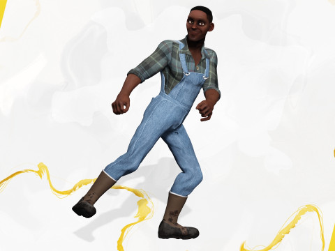 Farmer Cartoon Character in Overalls Artistic Realism 3D 모델