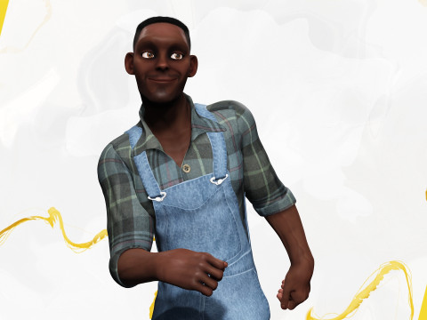Farmer Cartoon Character in Overalls Artistic Realism 3D 모델