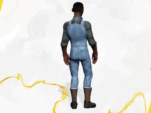 Farmer Cartoon Character in Overalls Artistic Realism 3D 모델