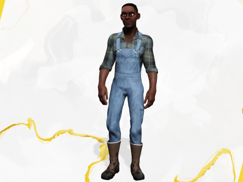 Farmer Cartoon Character in Overalls Artistic Realism 3D 모델