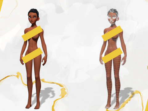 Stylized Cartoon Black Woman in Swimsuit 3D Model